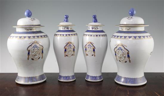 Two pairs of Chinese export style baluster vases and covers, first half 20th century, 18.5cm and 17cm